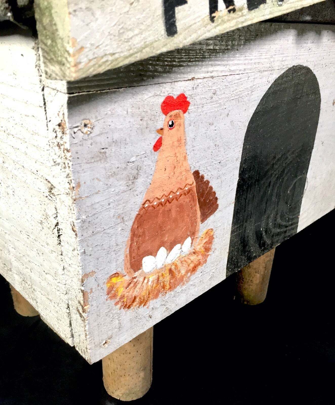 photo for sale Hand Crafted Rustic Style "Fresh Eggs" For Sale Wooden Storage Box Farmhouse