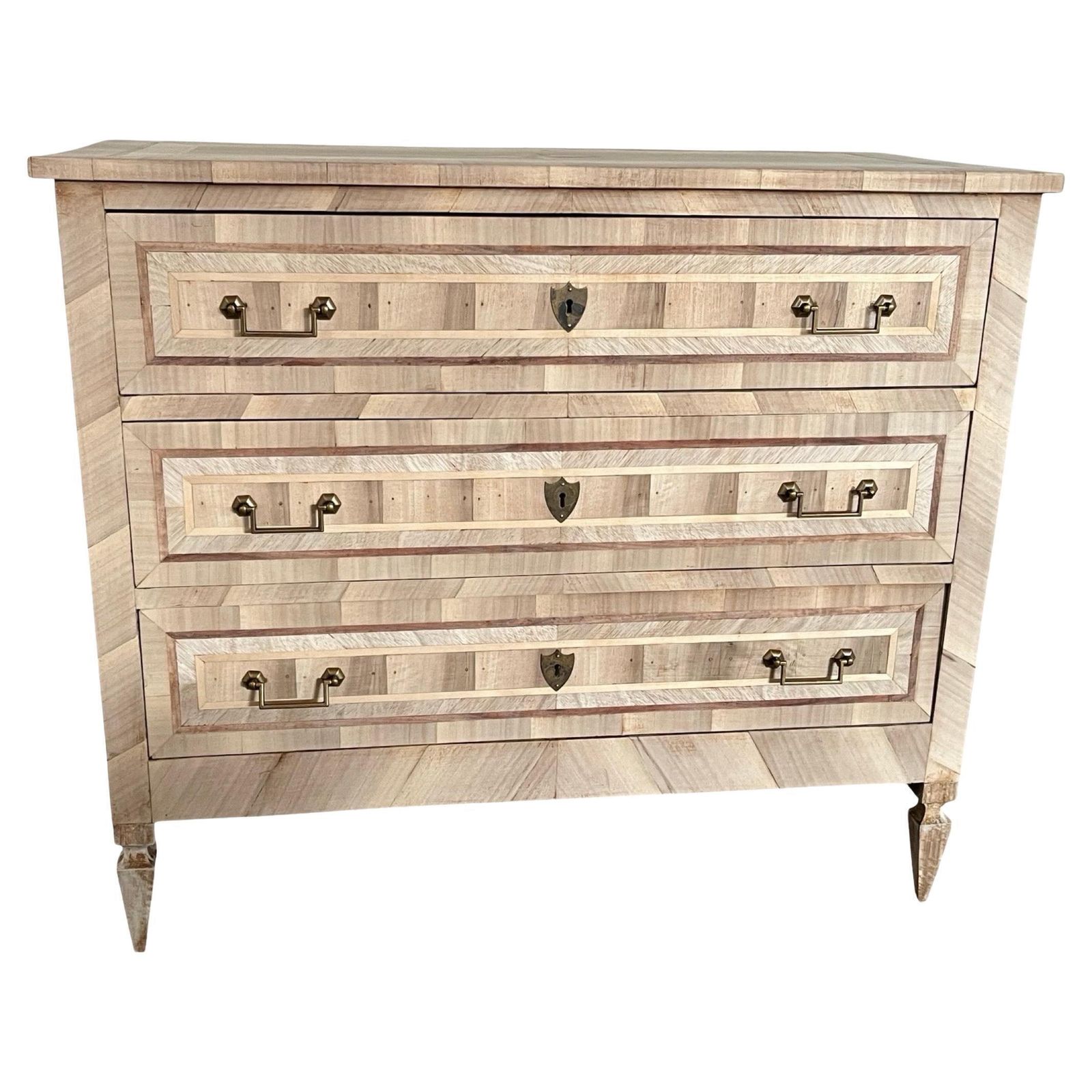 Italian Bleached Walnut Inlaid Neoclassical Chest Of Drawers / Commode