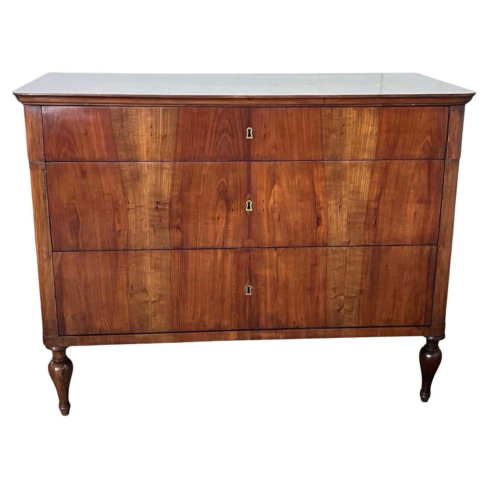 Italian Walnut Empire Chest Of Drawers / Commode With Book Matched Veneer