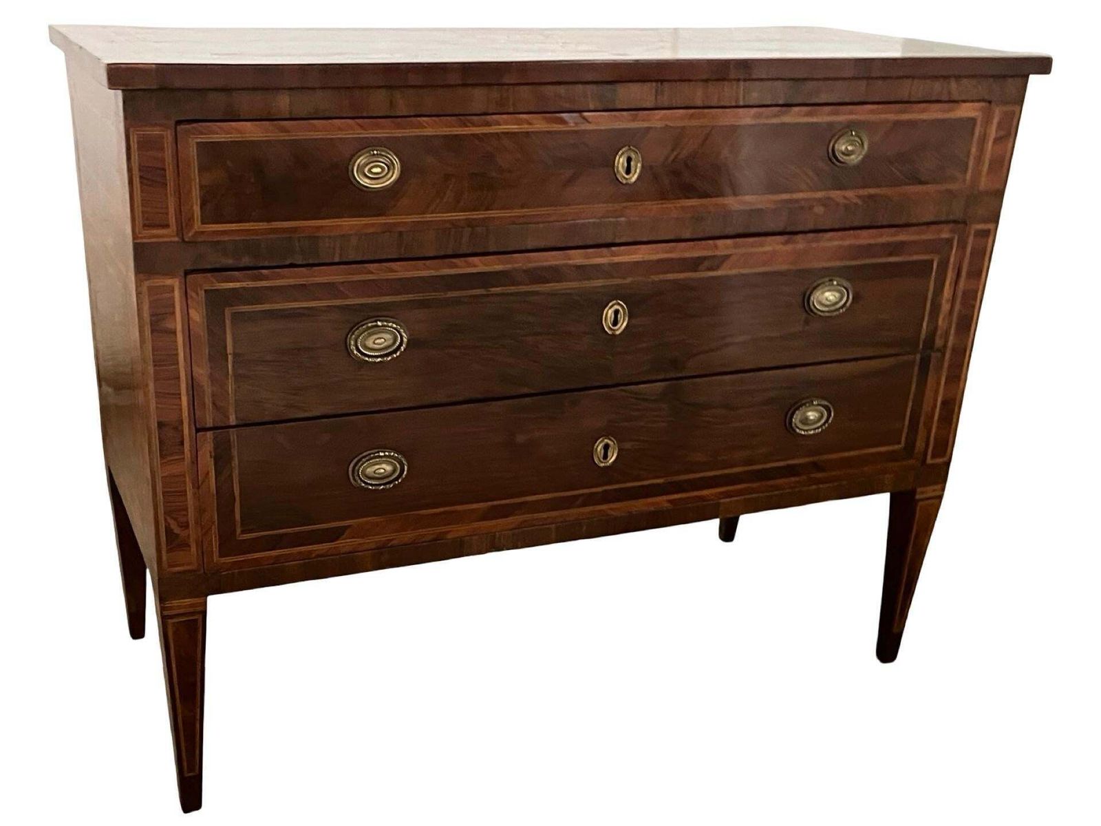 photo vintage Italian Walnut Neoclassical Commode / Chest Of Drawers With Inlay Design