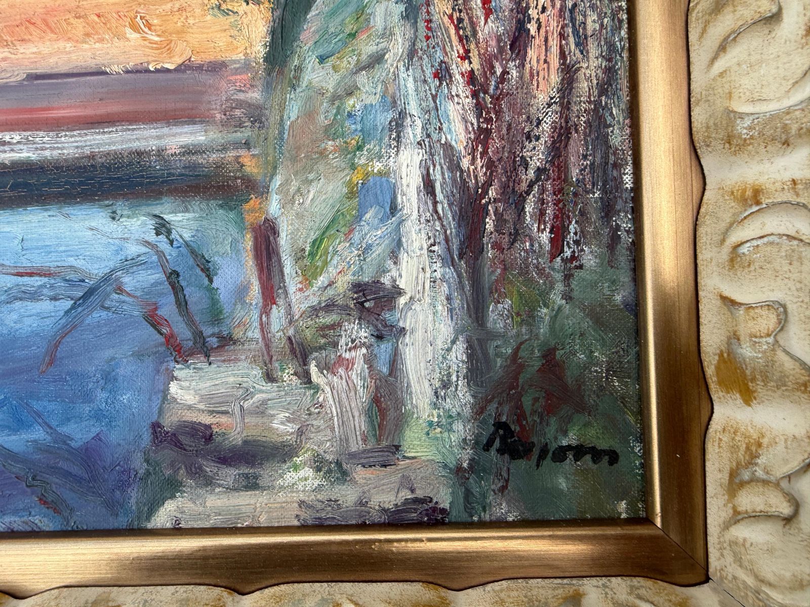 Simó Busom Grau Simó Busom, Catalan Mediterranean Landscape With River, Signed Mid Century Oil C.1960 photo for sale