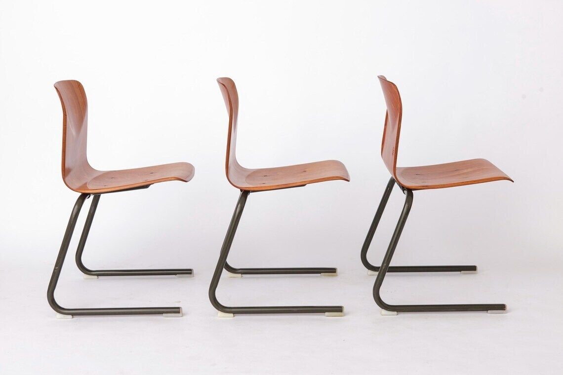 Set Of 6 Vintage Stackable Chairs 1970s Netherlands, Thur Op Seat, Mid Century Metal And Plywood Dining Chairs photo Furniture
