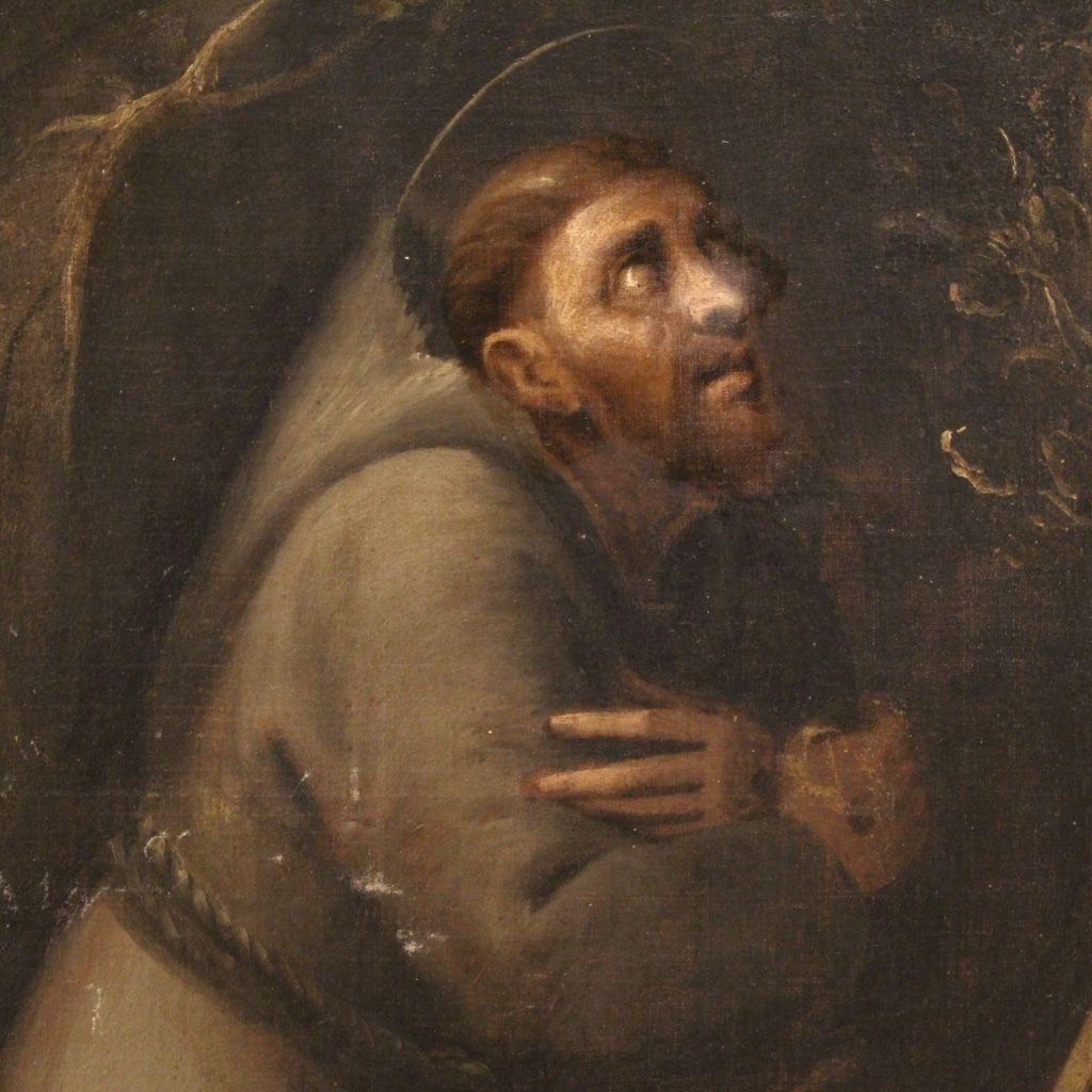 photo vintage Antique Religious Painting From The 18th Century Saint Francis