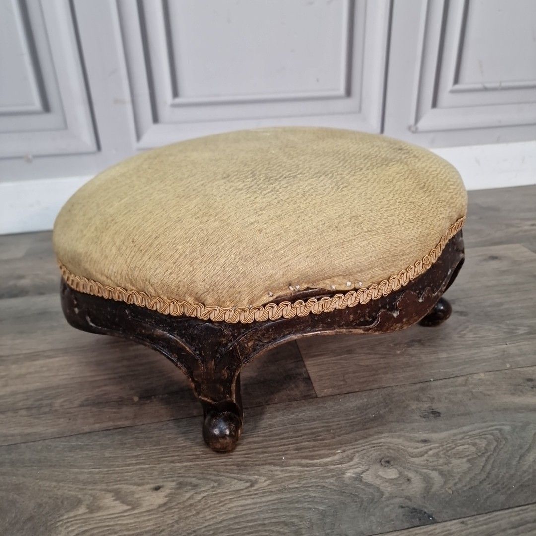 Antique Oval Footstool Carved Wood Cabriole Legs Low Ottoman French Louis Style photo furniture