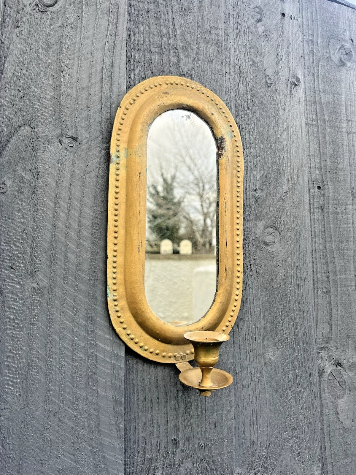 Vintage Antique Victorian Style Gilt Wall Mirror Candle Sconce Light Reflector photo furniture
