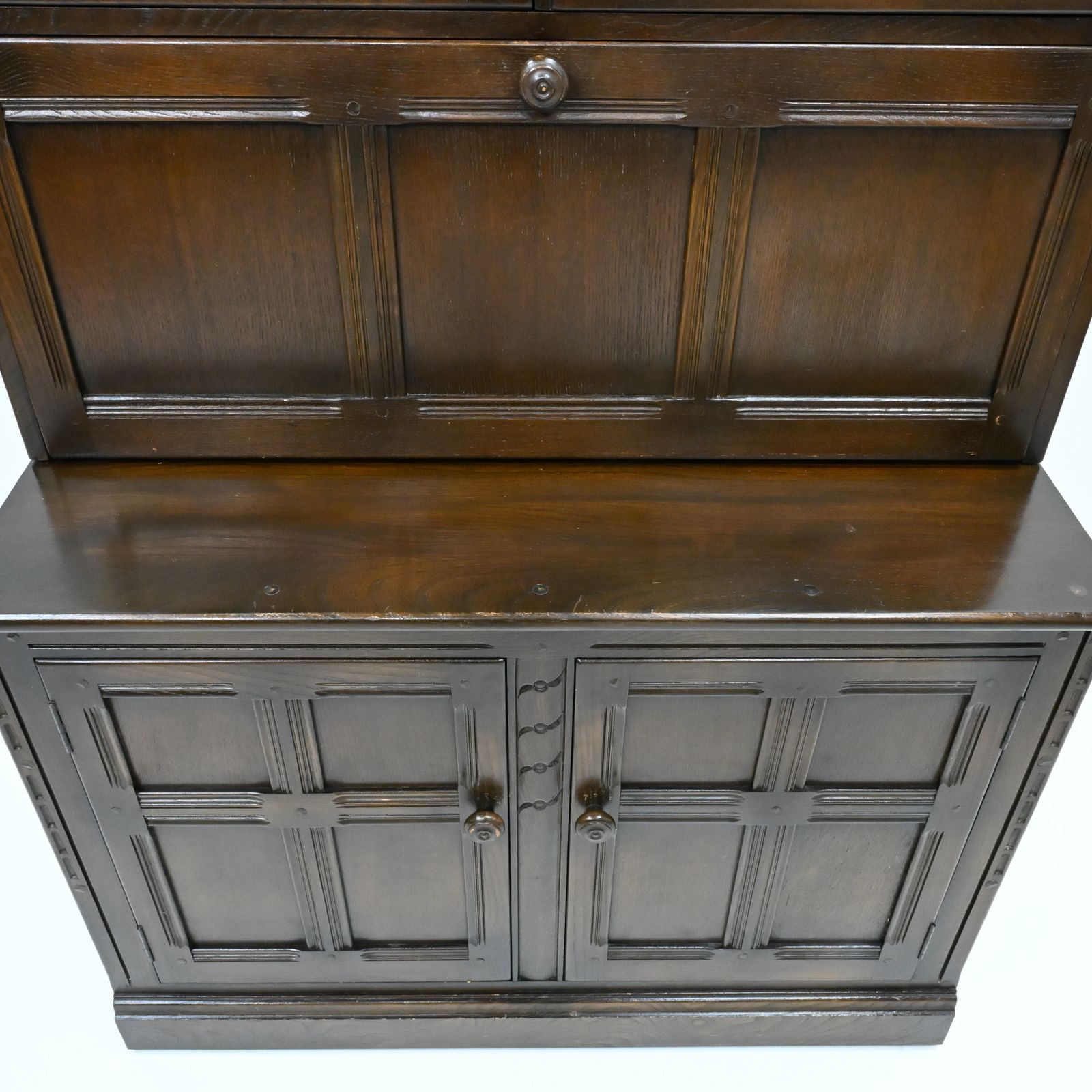 297.0 Ercol Mural Wall Unit Display/Drinks Cabinet Dark Finish Free Uk Delivery* photo