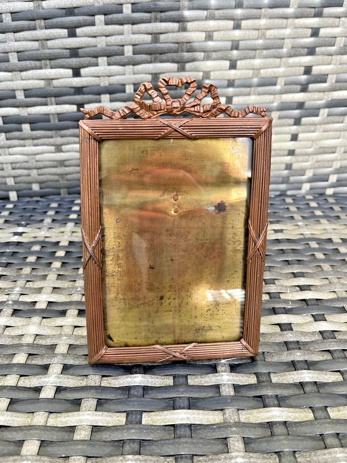 Antique French Regency Ribbon Reeded Copper Glass Easel Photo 