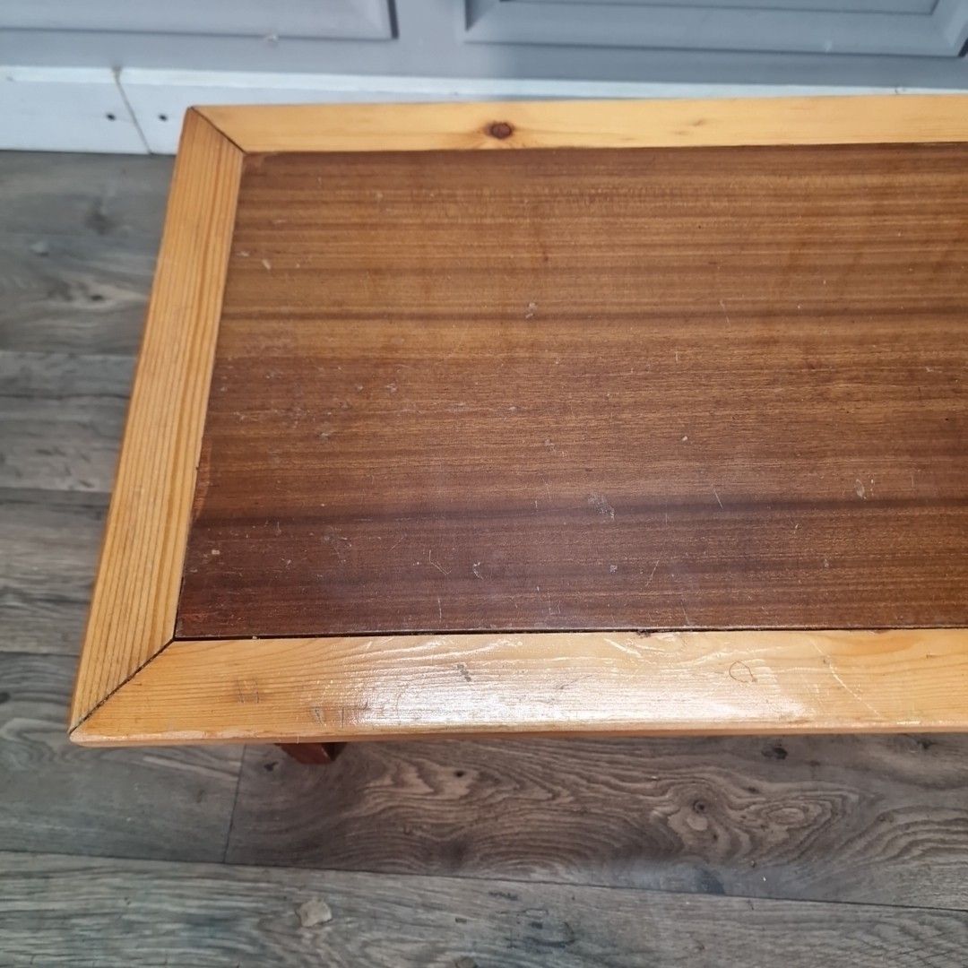 Vintage Coffee Table Mid Century Two Tone Wooden Pine Retro Side Mcm photo vinterior