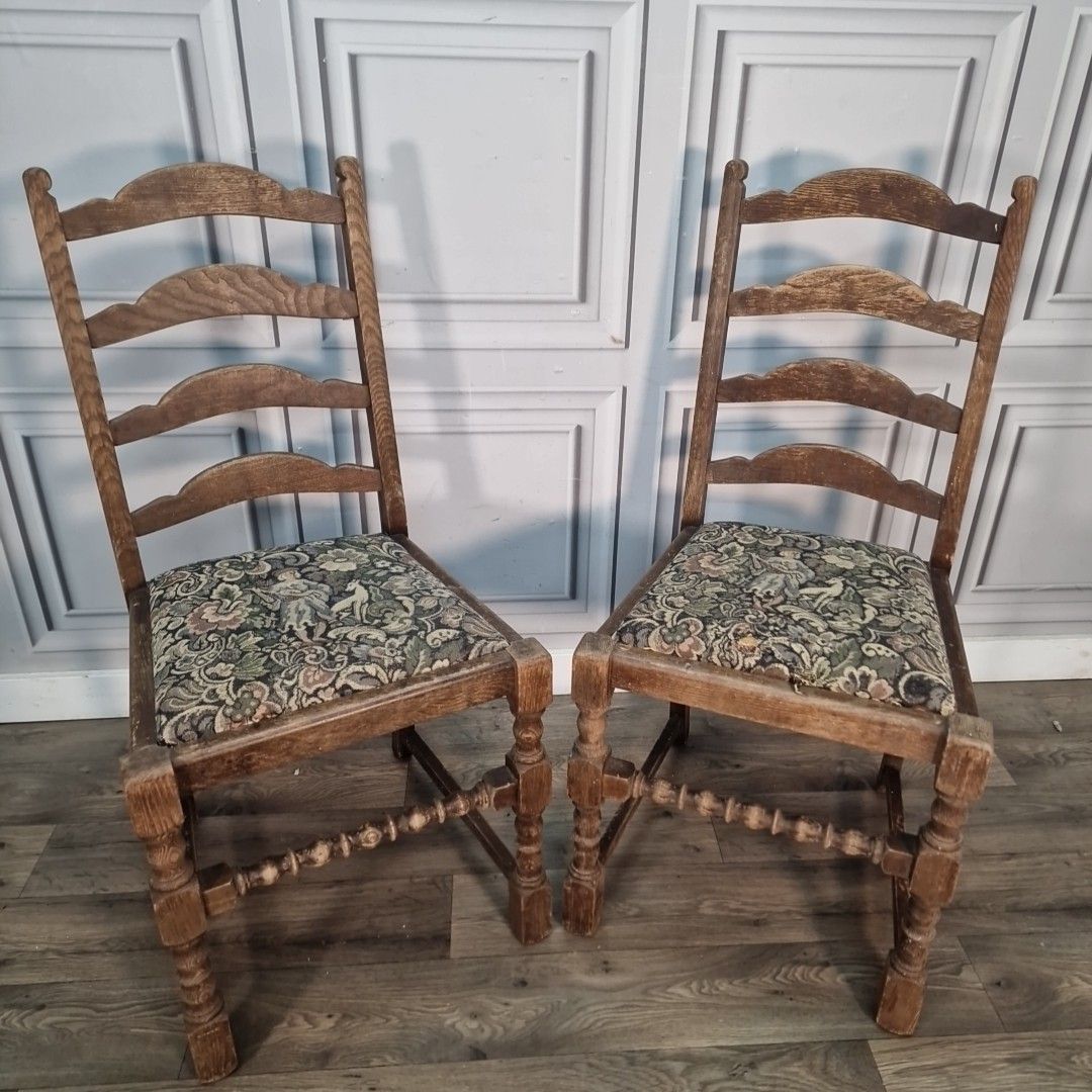 Pair Vintage Dining Chairs By Jaycee Ladder Back Upholstered Seats Retro Wood photo furniture