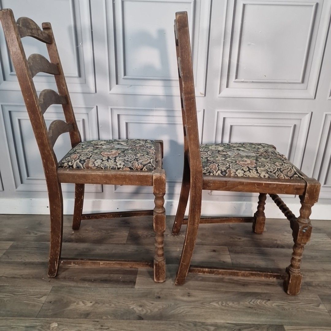 photo vinterior Pair Vintage Dining Chairs By Jaycee Ladder Back Upholstered Seats Retro Wood
