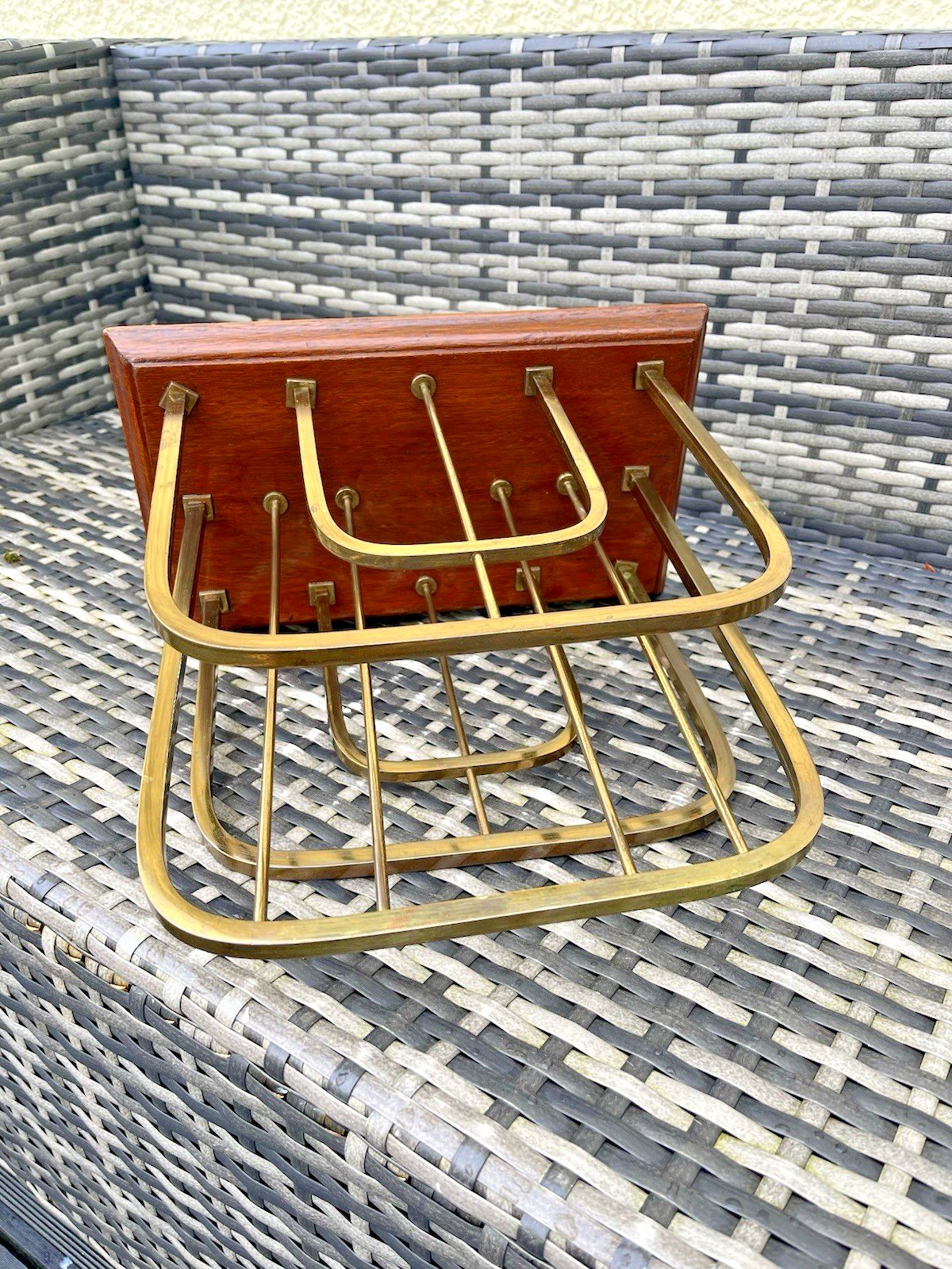 photo for sale Exceptional Antique Wt&S William Tonks & Sons Brass Oak Magazine Newspaper Rack