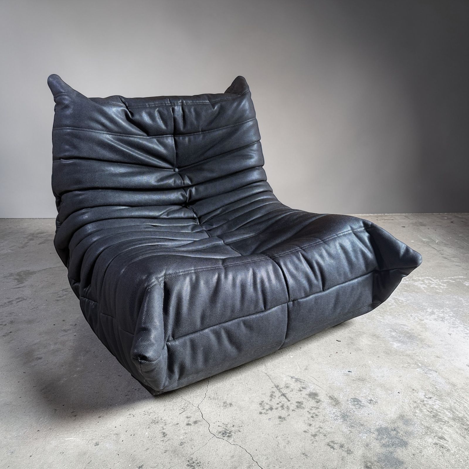 Vintage Ligne Roset Togo Lounge Chair In Black Leather