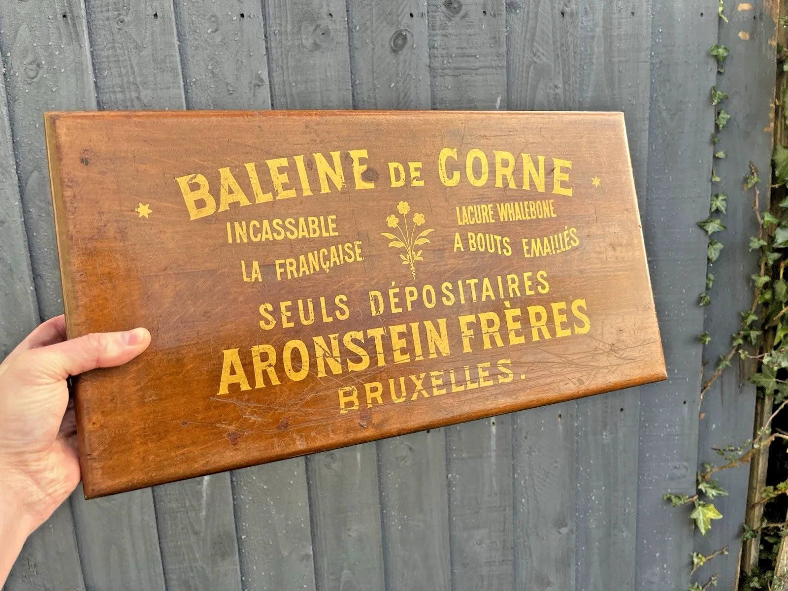 photo vinterior Superb Antique C1900 Belgian Wooden Whalebone Corset Storage Box Gold Writing