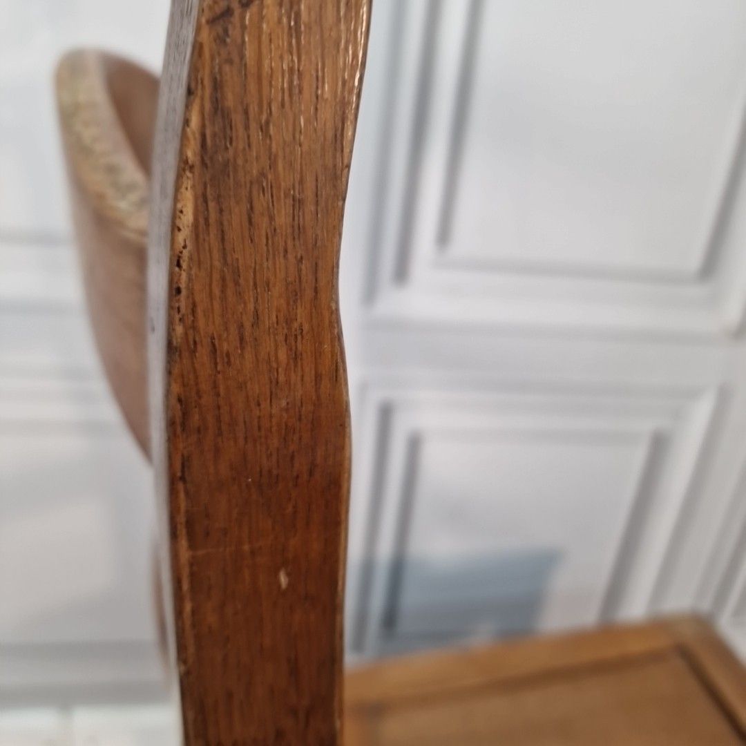 photo vinterior Vintage Oak Dining Chair Solid Wood Ladder Back Mid Century Desk Hall Seat