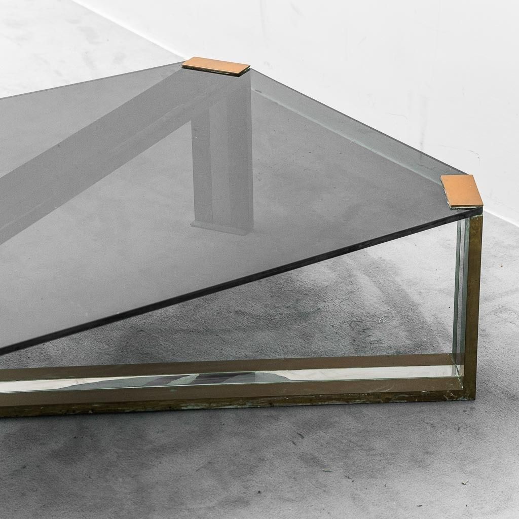 Vintage 1970s Modernist Smoked Glass And Brass Coffee Table photo buy
