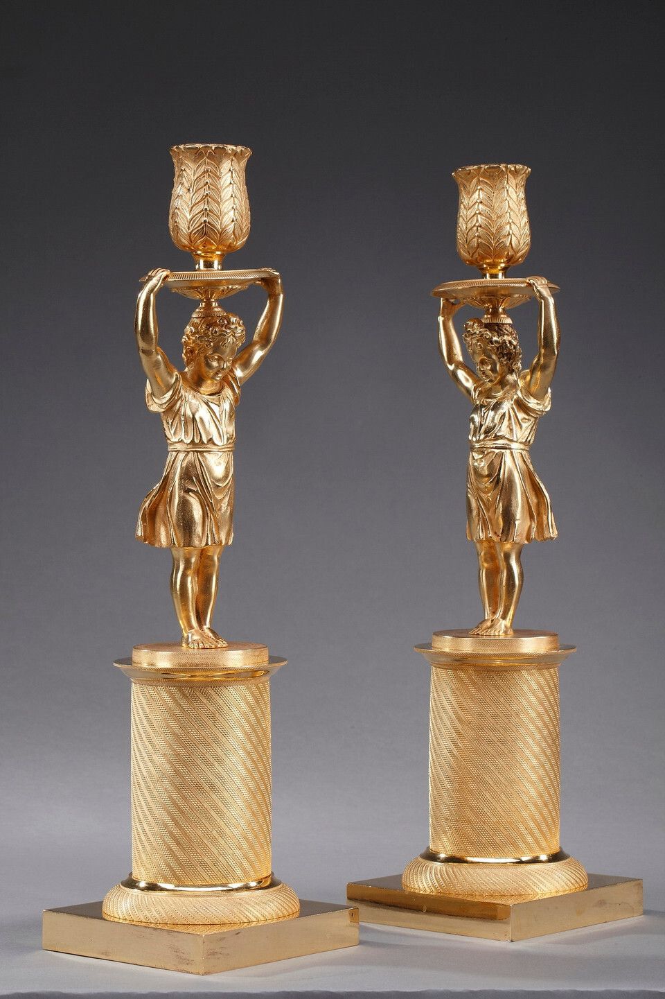 Pair Of Restoration Style Gilt Bronze Candlesticks photo furniture