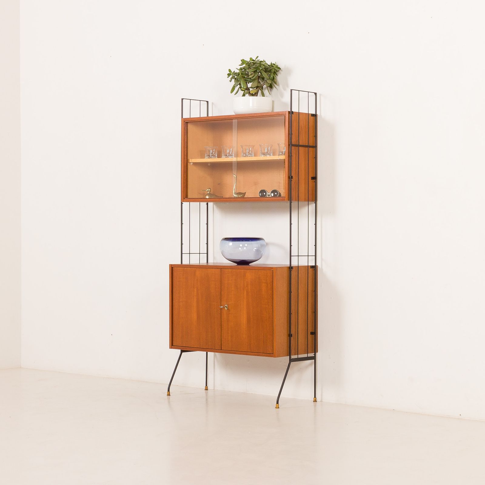 Italian Mid Century Free Standing Wall Unit With A Display Cabinet, 1960s
