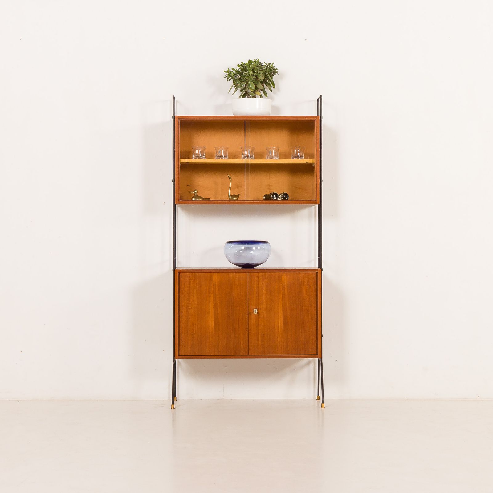 Italian Mid Century Free Standing Wall Unit With A Display Cabinet, 1960s photo for sale