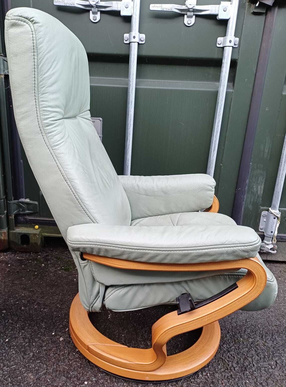 photo furniture Himolla Green Leather Recliner Chair With Matching Footstool   Free Delivery Within 50 Miles, Further "At Cost"