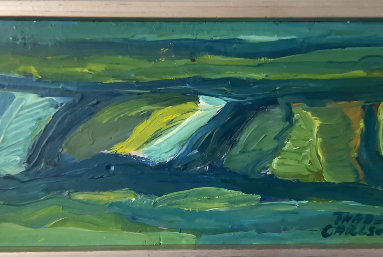 Vintage Painting Abstract Modernist Landscape By Thabe Carlson 1971 photo furniture