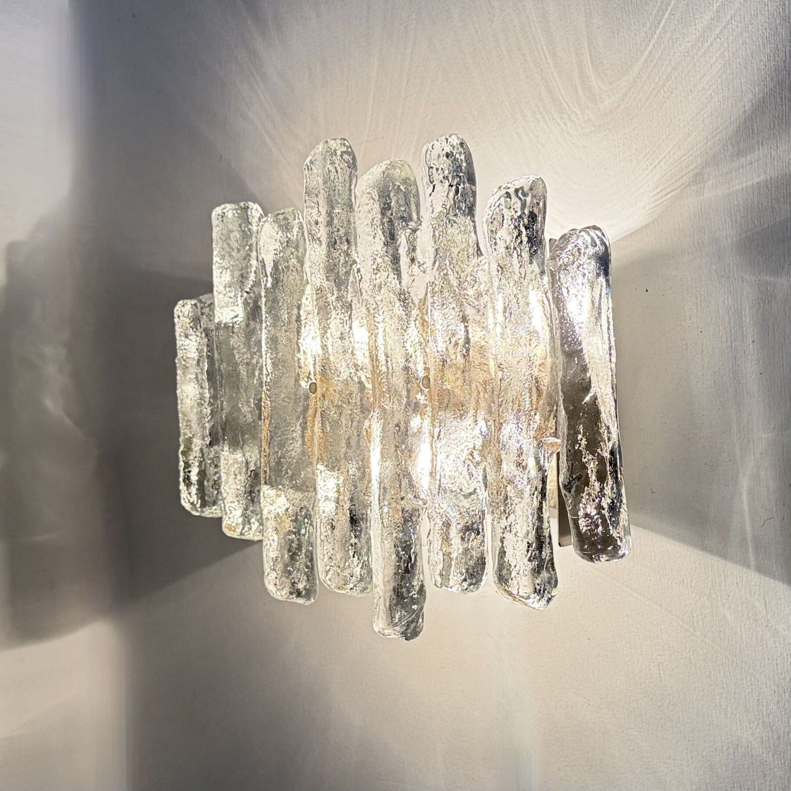 Wall Sconces In Murano Ice Glass And Metal By J.T. Kalmar For Kalmar, 1960s photo vinterior