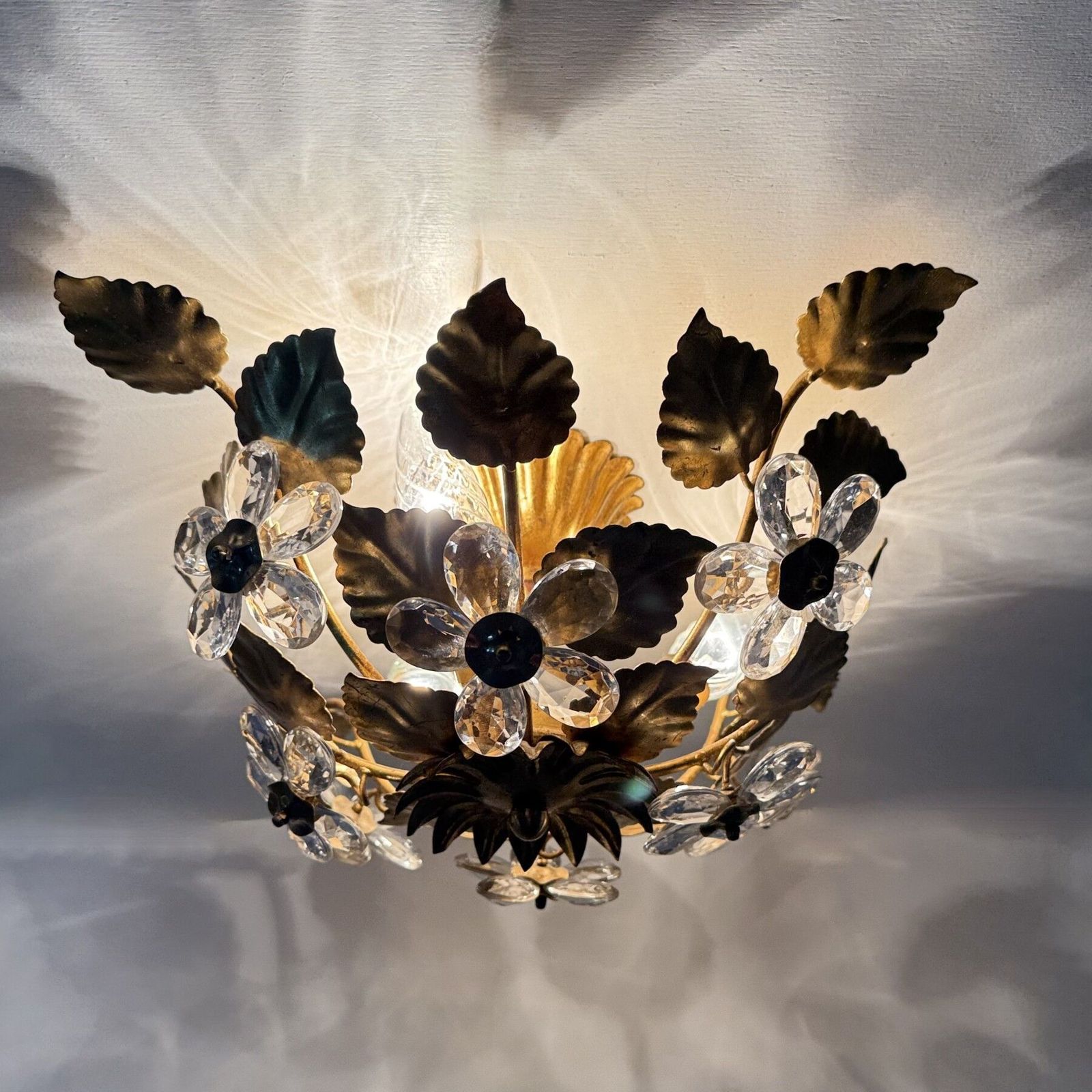 Mid Century Design Banci Style Ceiling Lamp Crystal Flower , 1970s photo for sale