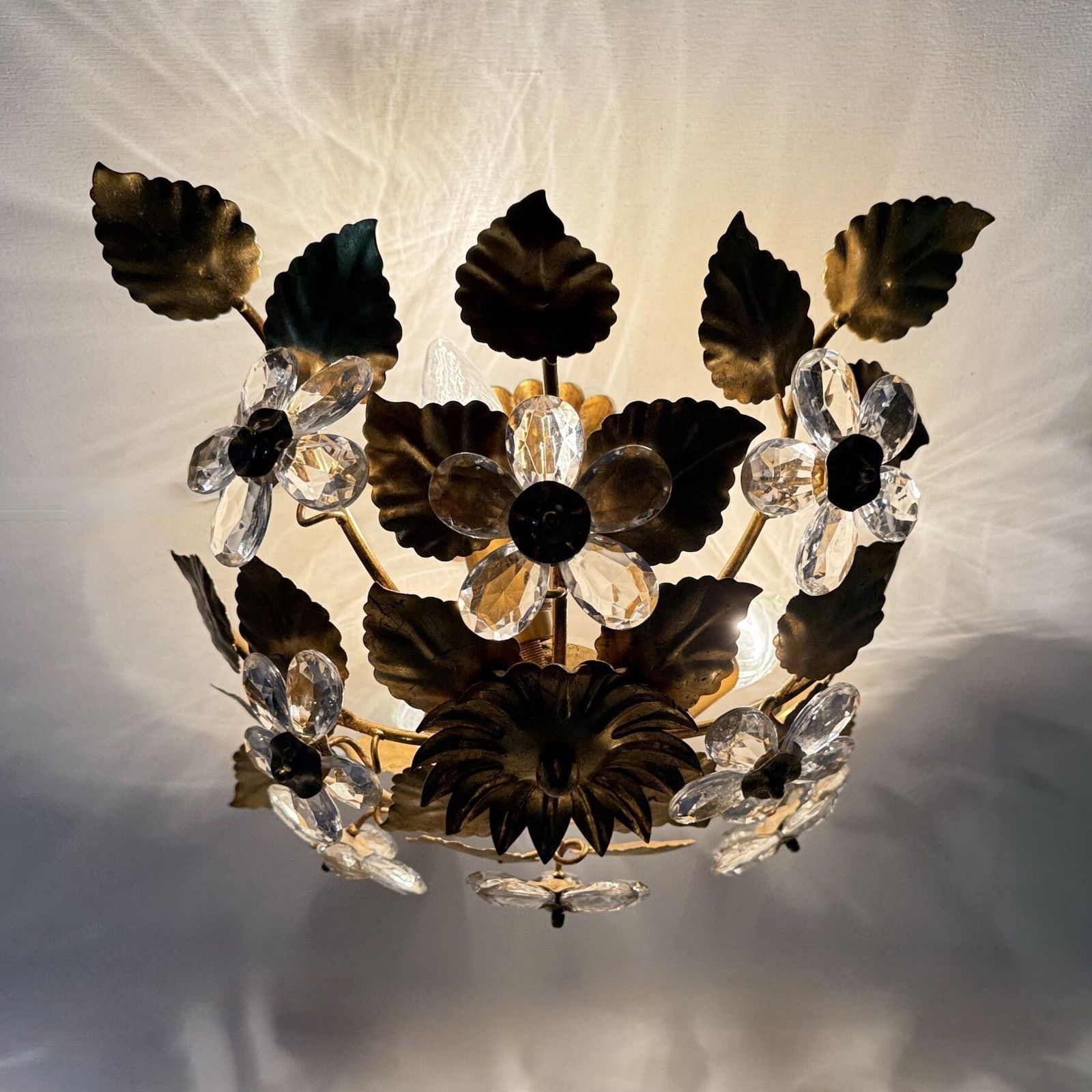 Mid Century Design Banci Style Ceiling Lamp Crystal Flower , 1970s photo 406.0