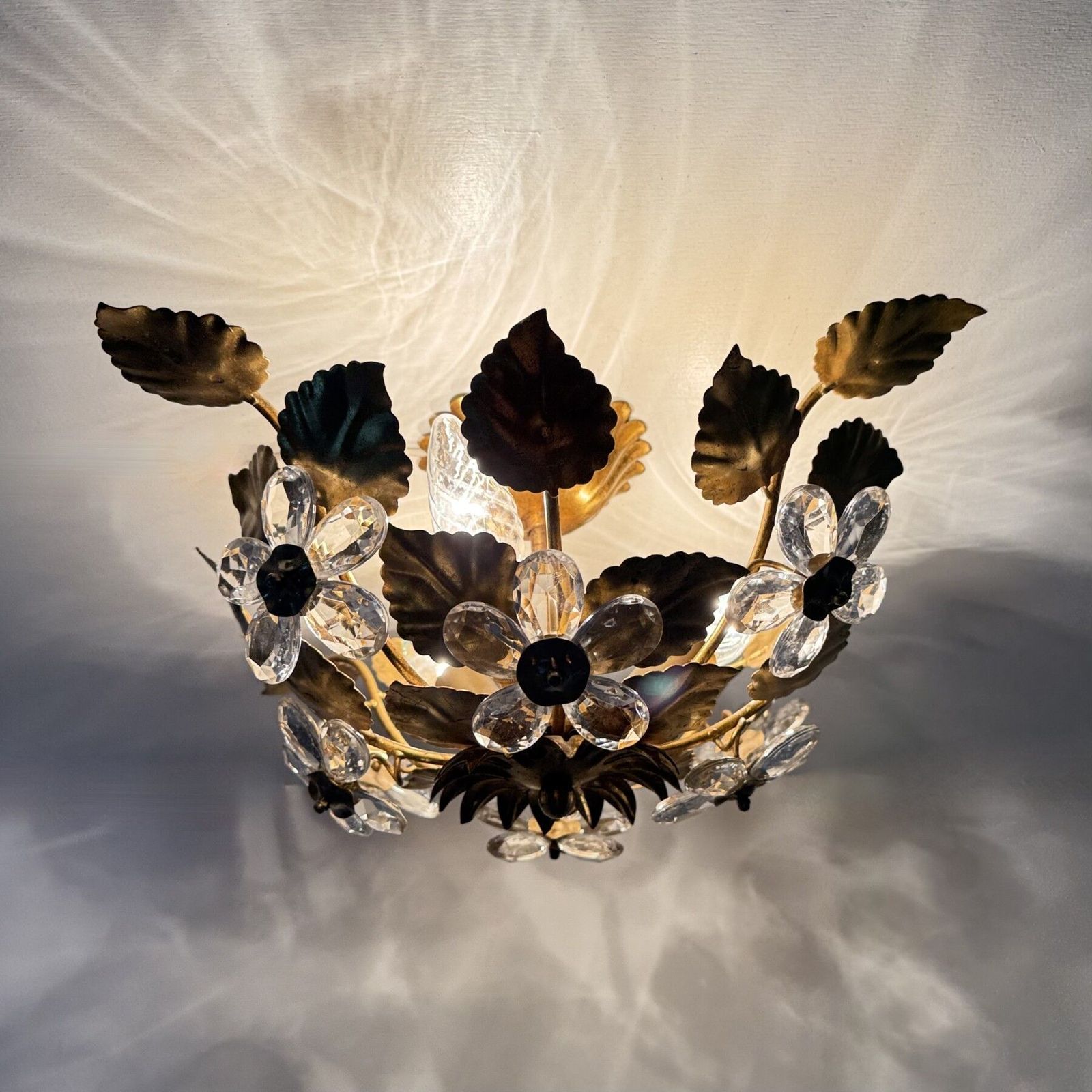Mid Century Design Banci Style Ceiling Lamp Crystal Flower , 1970s photo vintage