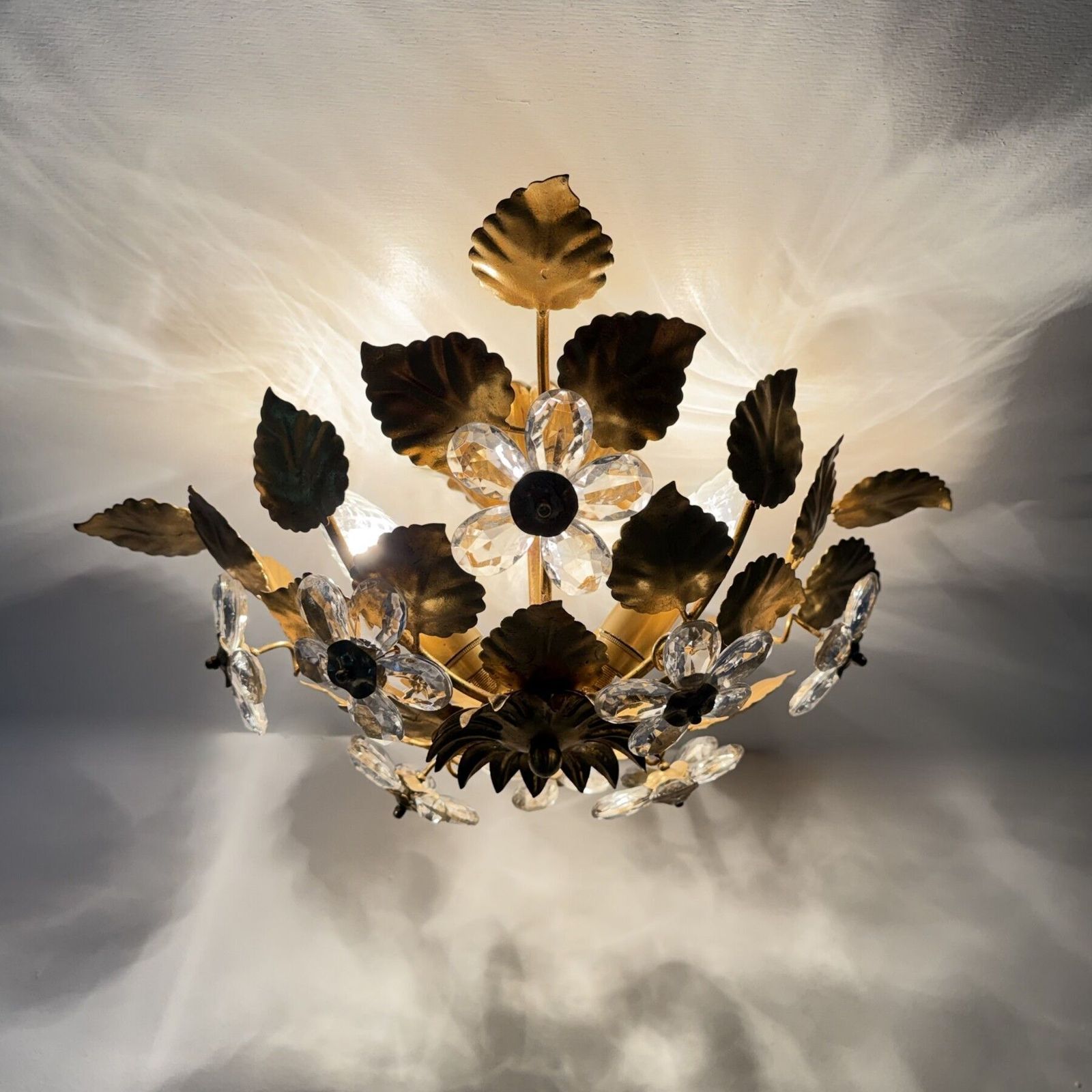 photo for sale Mid Century Design Banci Style Ceiling Lamp Crystal Flower , 1970s