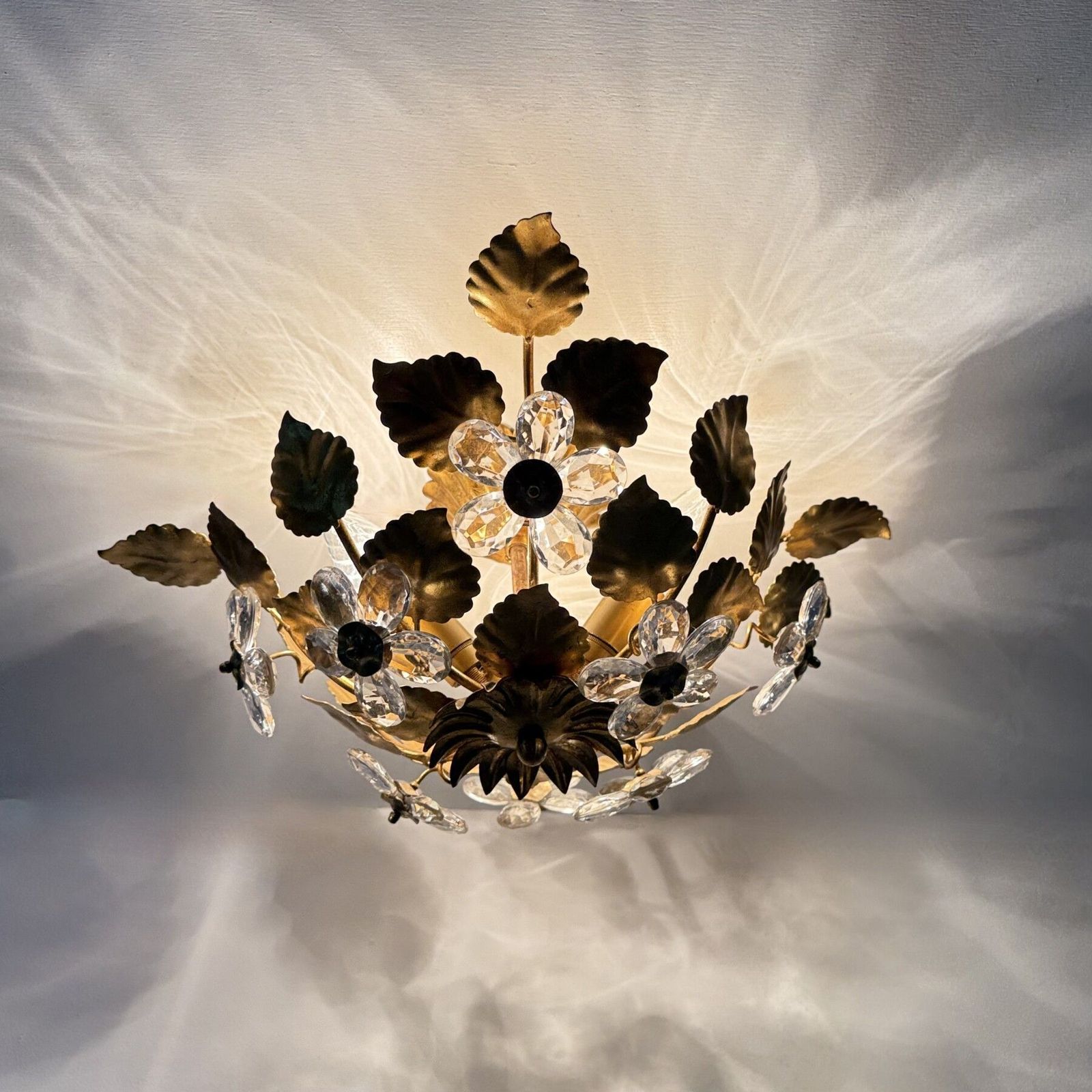 Lighting Mid Century Design Banci Style Ceiling Lamp Crystal Flower , 1970s photo