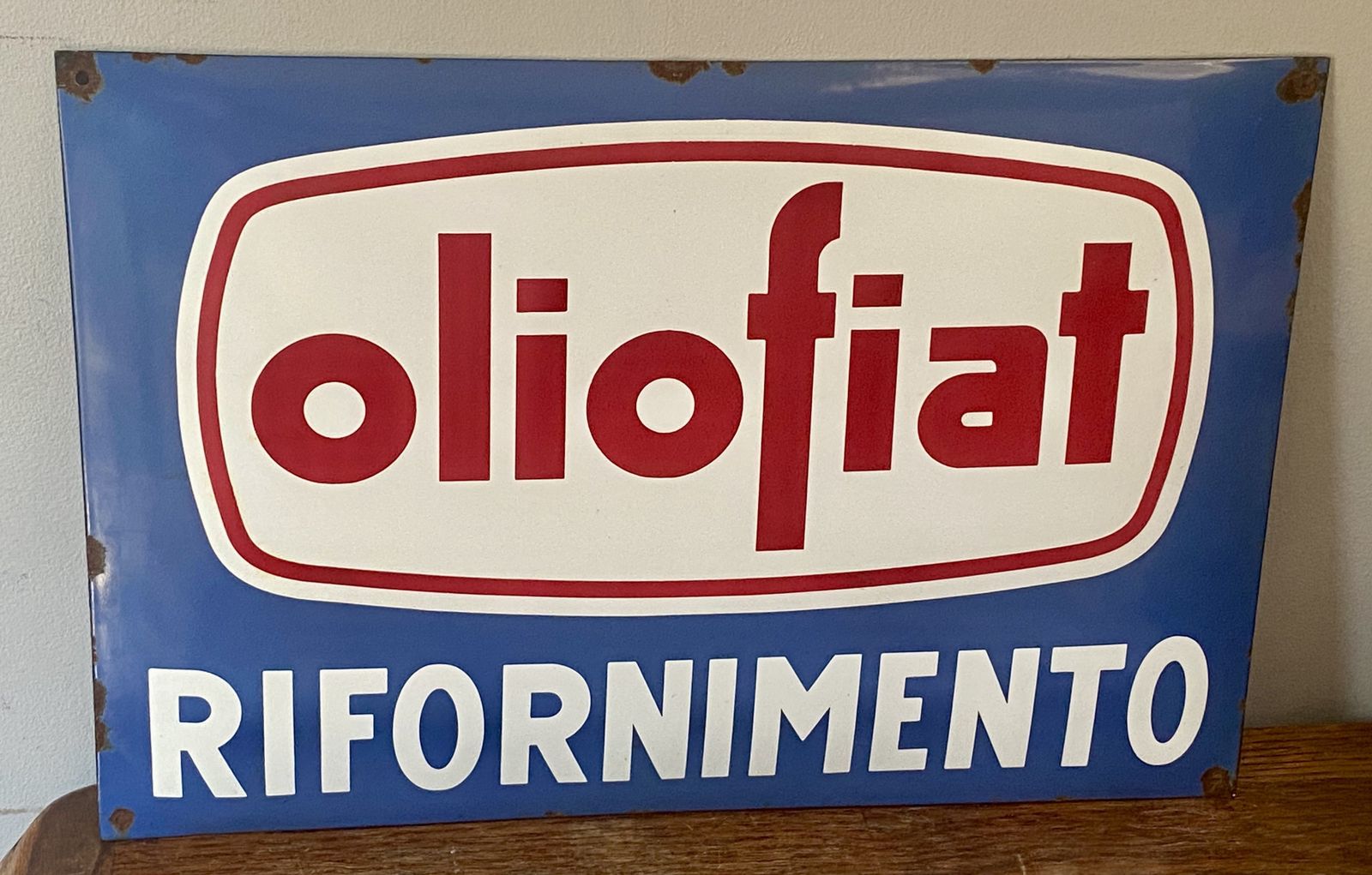 Large Oliofiat Fiat Oil Refueling Enamel Metal Advertising Sign Enamelled Garage Showroom Car Art 500 124 Spider Abarth Dino Lubrificante Rally Racing photo 375.0