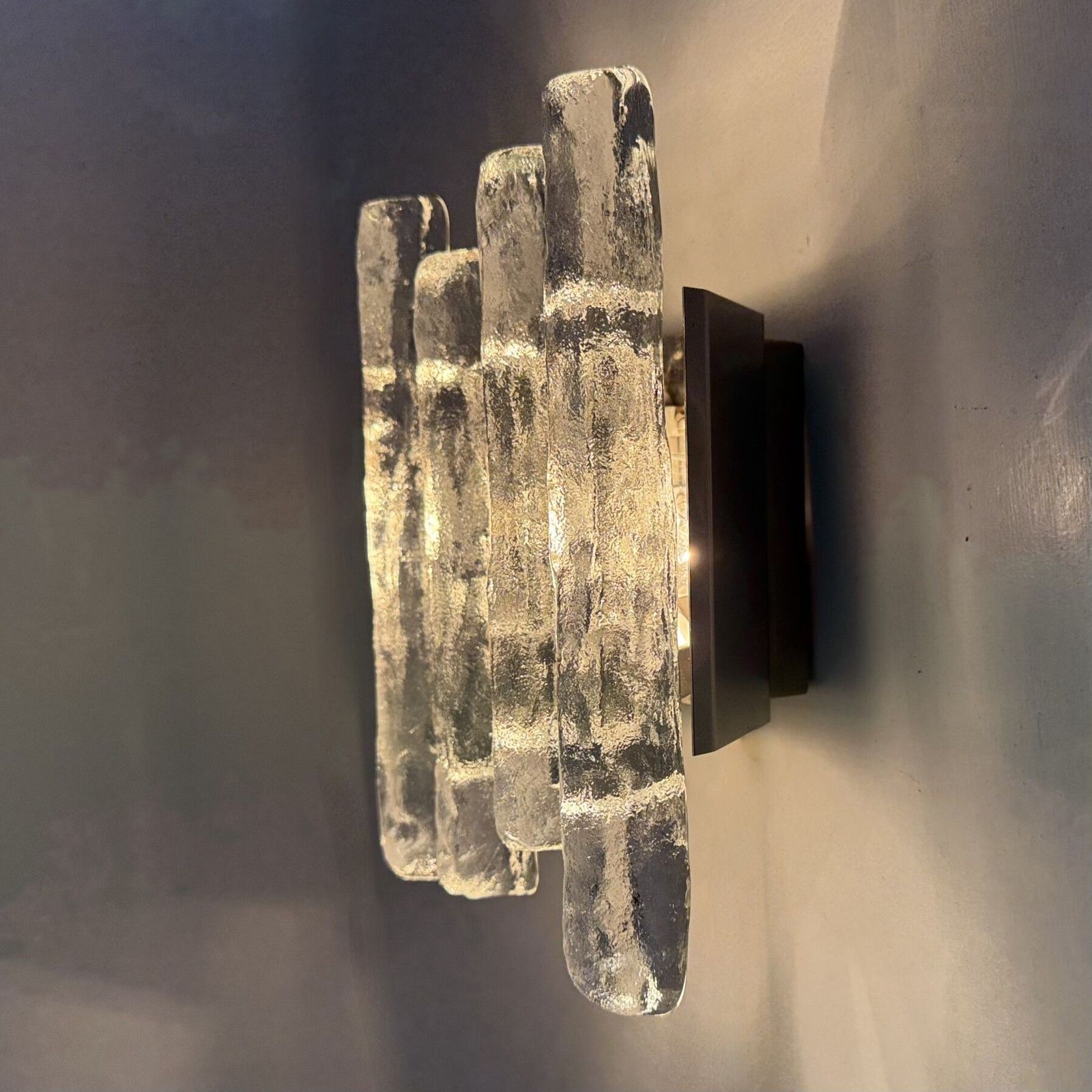 Wall Sconces In Murano Ice Glass And Metal By J.T. Kalmar For Kalmar, 60s photo for sale