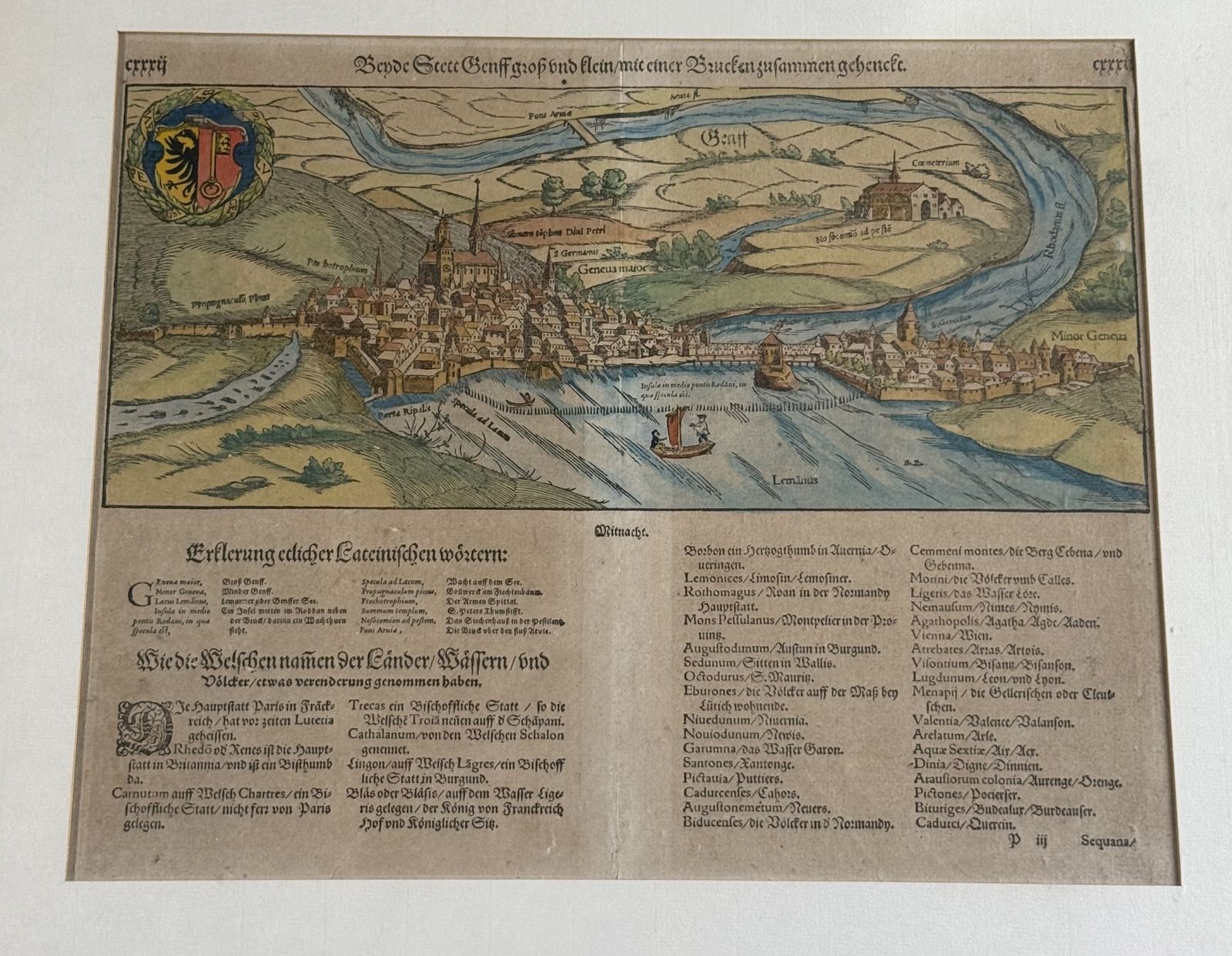 16th Century Hand Coloured Woodcut View Of Geneva — Sebastian Münster's Cosmographia photo Art