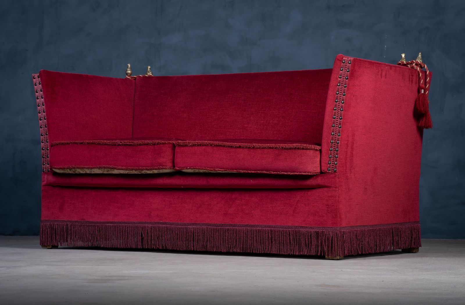 Vintage Red Velvet Knole Sofa With Floral Cushions, 1950s photo Furniture
