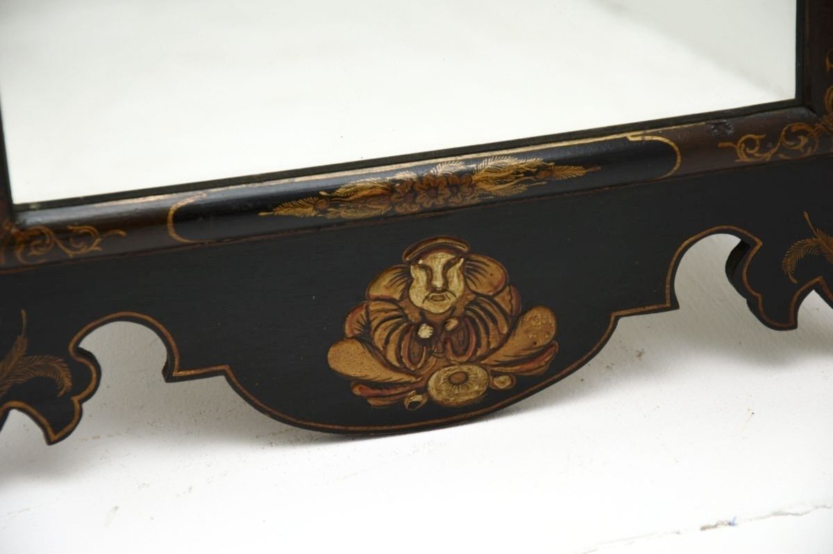 Antique Georgian Period Lacquered Chinoiserie Mirror photo vintage