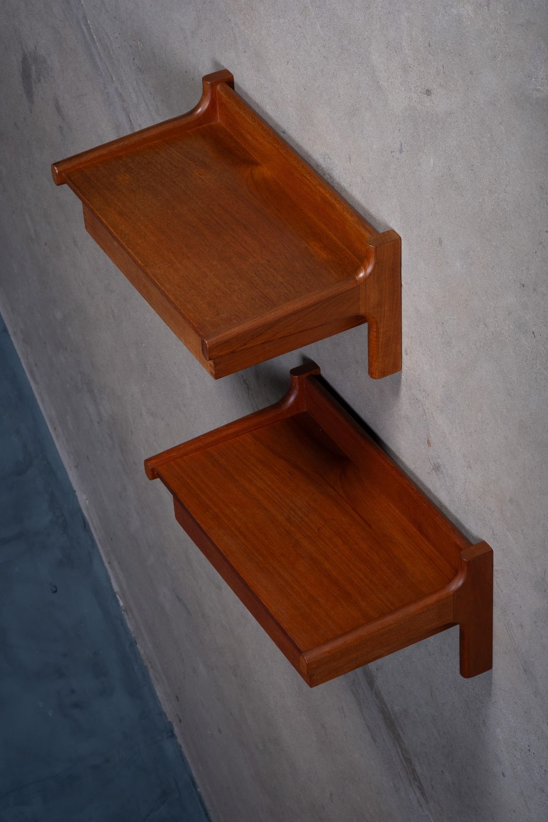 Pair Of Wall Mounted Teak Bedside Tables, Attributed To Børge Mogensen, 1950s photo buy