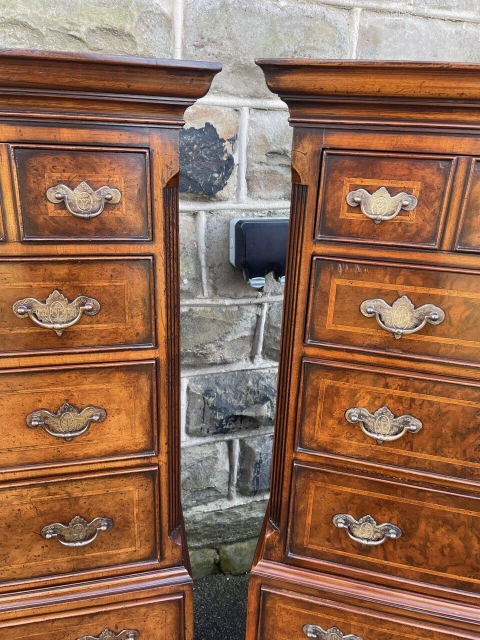 2075.0 Pair Quality Inlaid Burr Walnut Tallboys photo