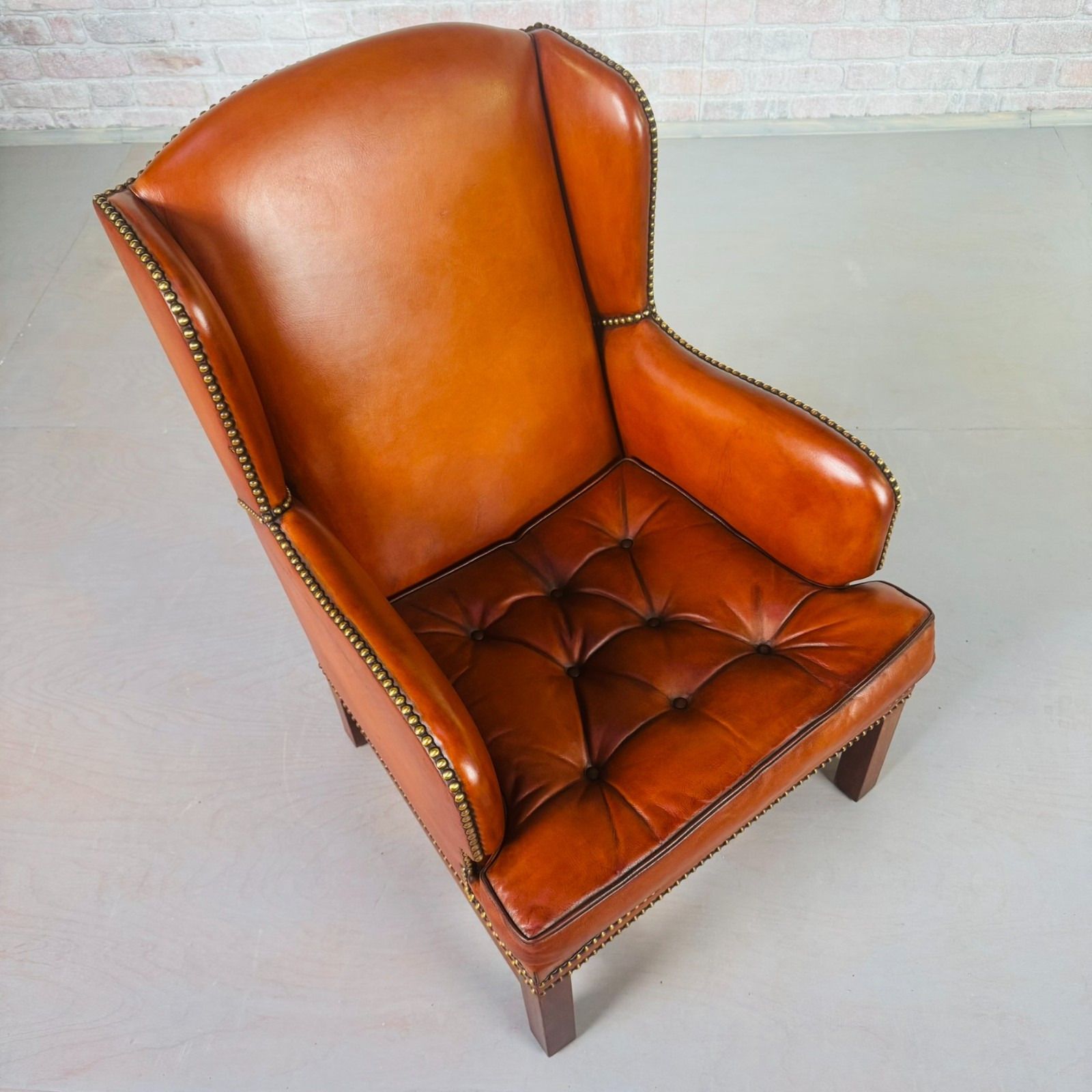 Neat Vintage Danish Leather Wingback Chair – Hand Dyed Tan Colour #A820 photo buy