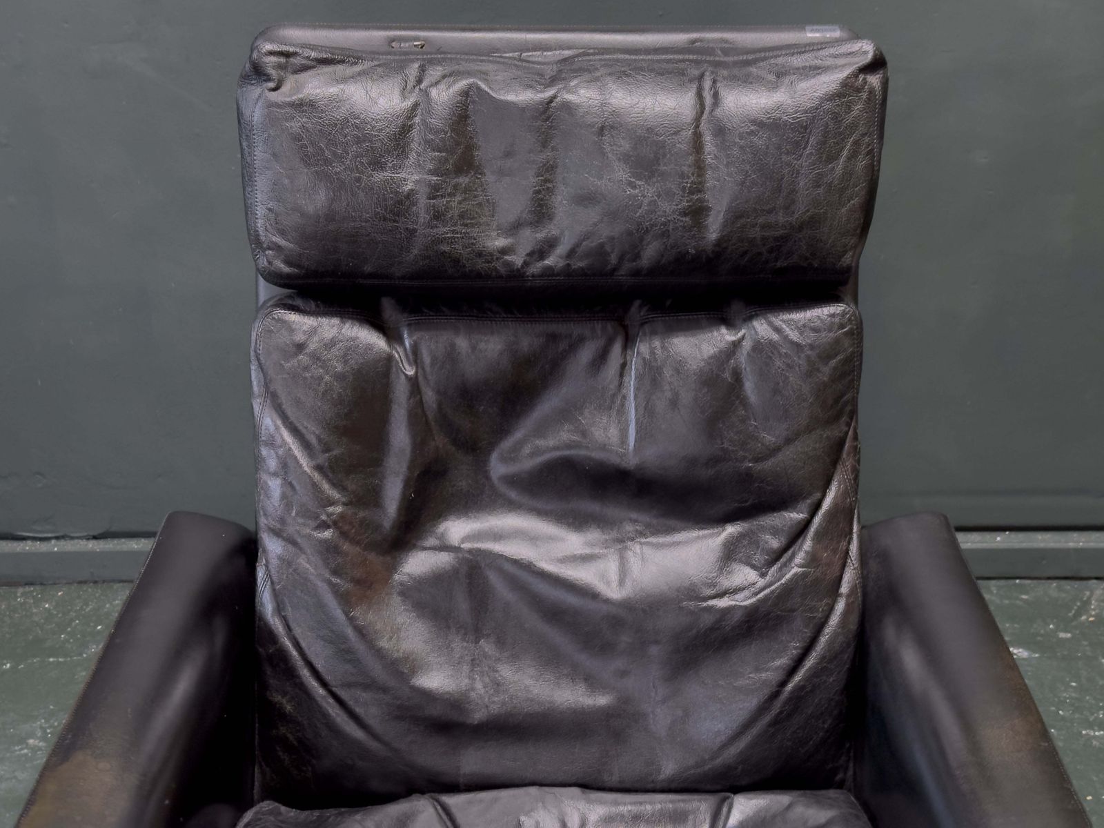 photo for sale Hans Olsen Black Leather High Back Armchair