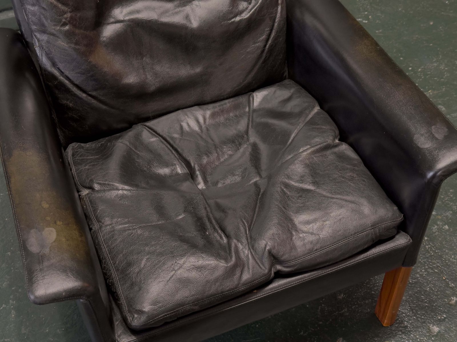Furniture Hans Olsen Black Leather High Back Armchair photo