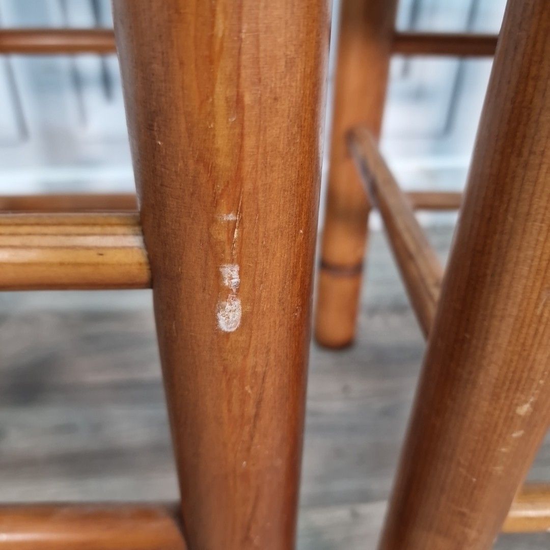Vintage Pair Wooden Stools Rush Seats Faux Bamboo Mid Century Retro photo vintage