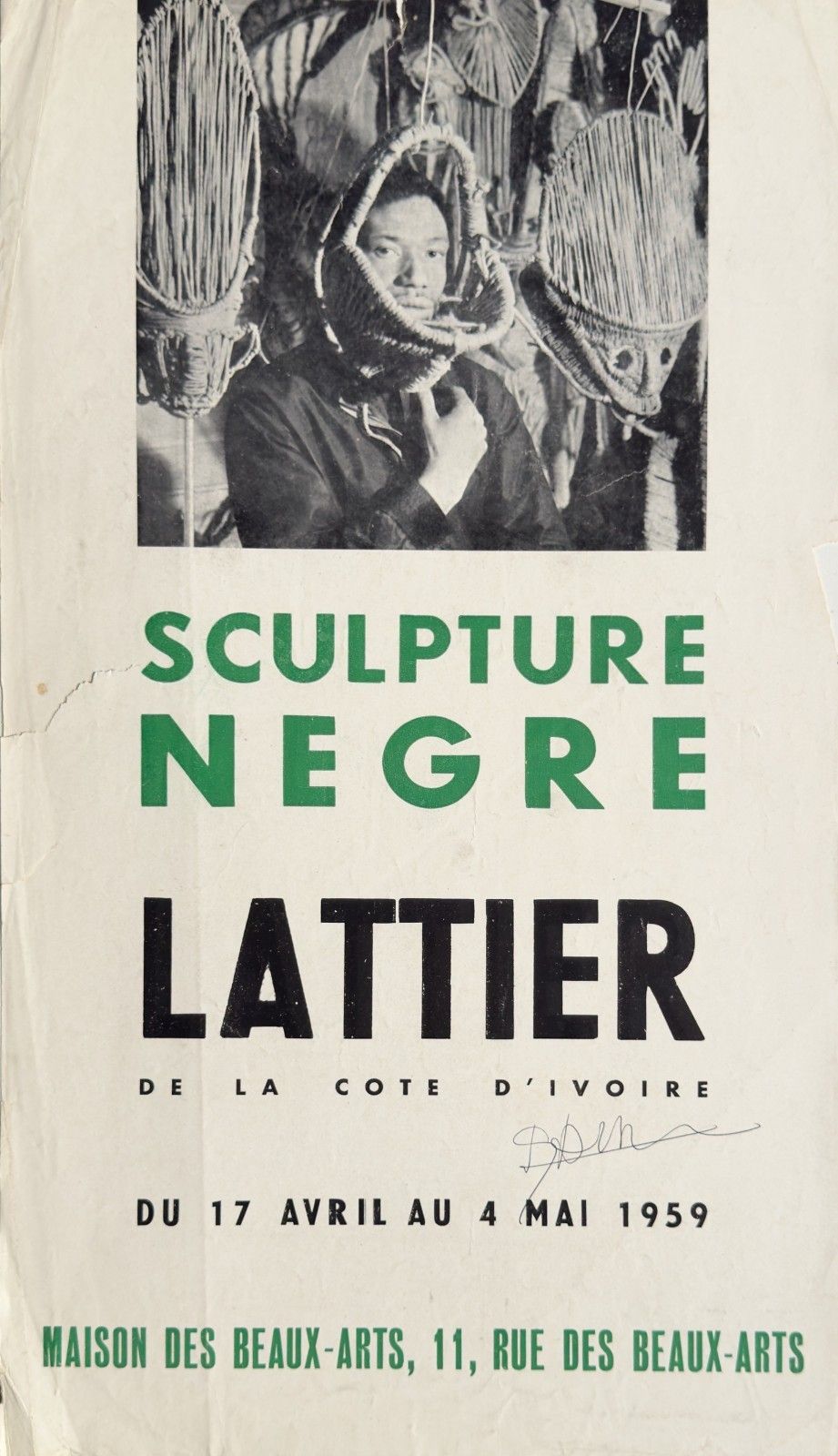 Christian Lattier Signed Pen Poster Expo Black Sculpture 1959 Paris Art