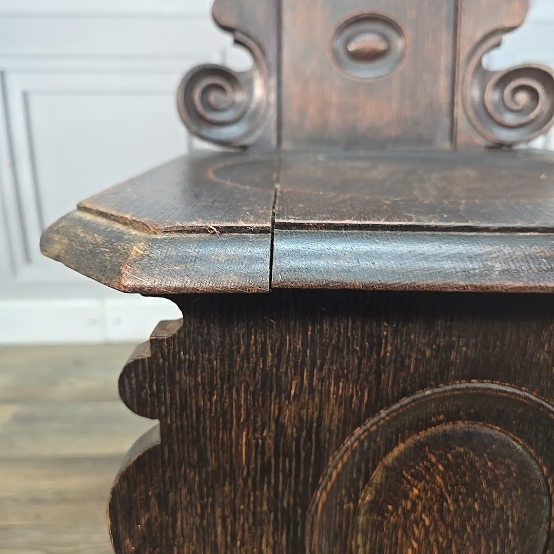 Antique Hall Chair Gothic Revival – Carved Solid Oak Heraldic Crest Entrance photo buy