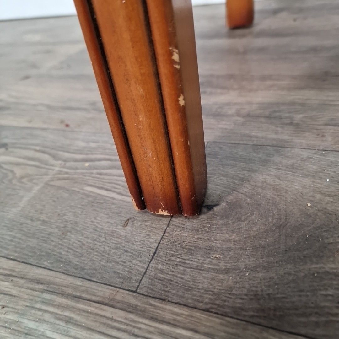 55.0 Vintage Wooden Side Table – Parquet Inlaid Top – Square Lamp Coffee Retro photo