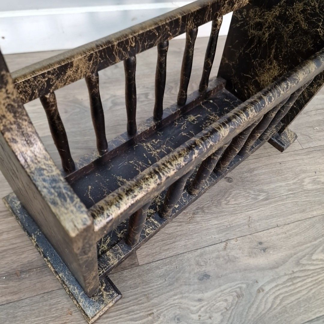 Vintage Magazine Rack Side Table – Veined Paint Marble Effect – Mid Century Wood photo buy