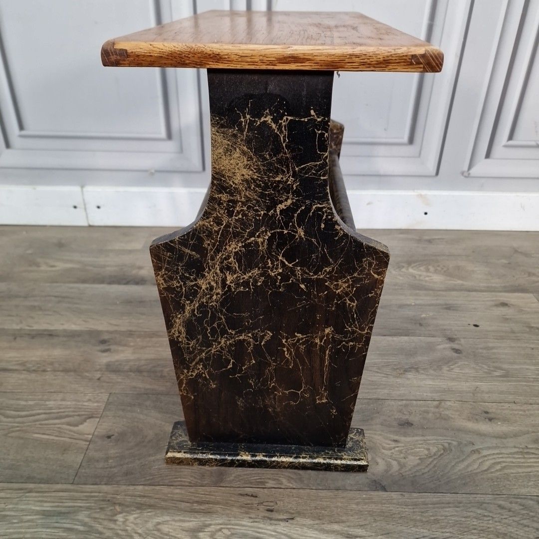 Furniture Vintage Magazine Rack Side Table – Veined Paint Marble Effect – Mid Century Wood photo