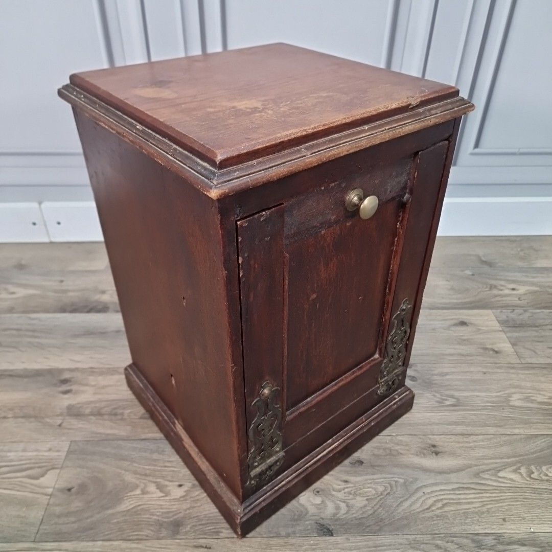 Antique Bedside Table Coal Scuttle Cabinet Wooden Purdonium Edwardian photo furniture