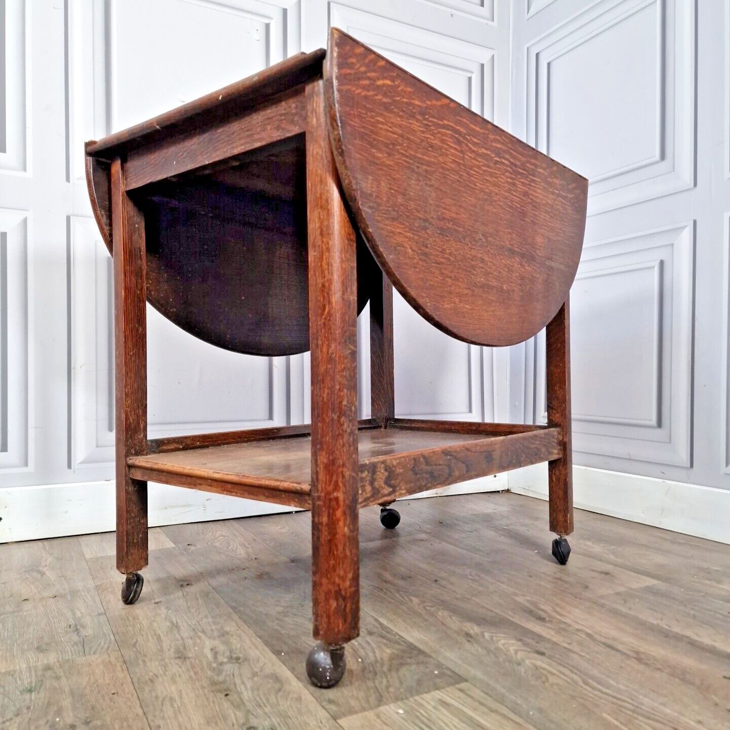 Vintage Drinks Table Trolley Drop Leaf Cocktail Tea Mid Century Oak Solid Wooden