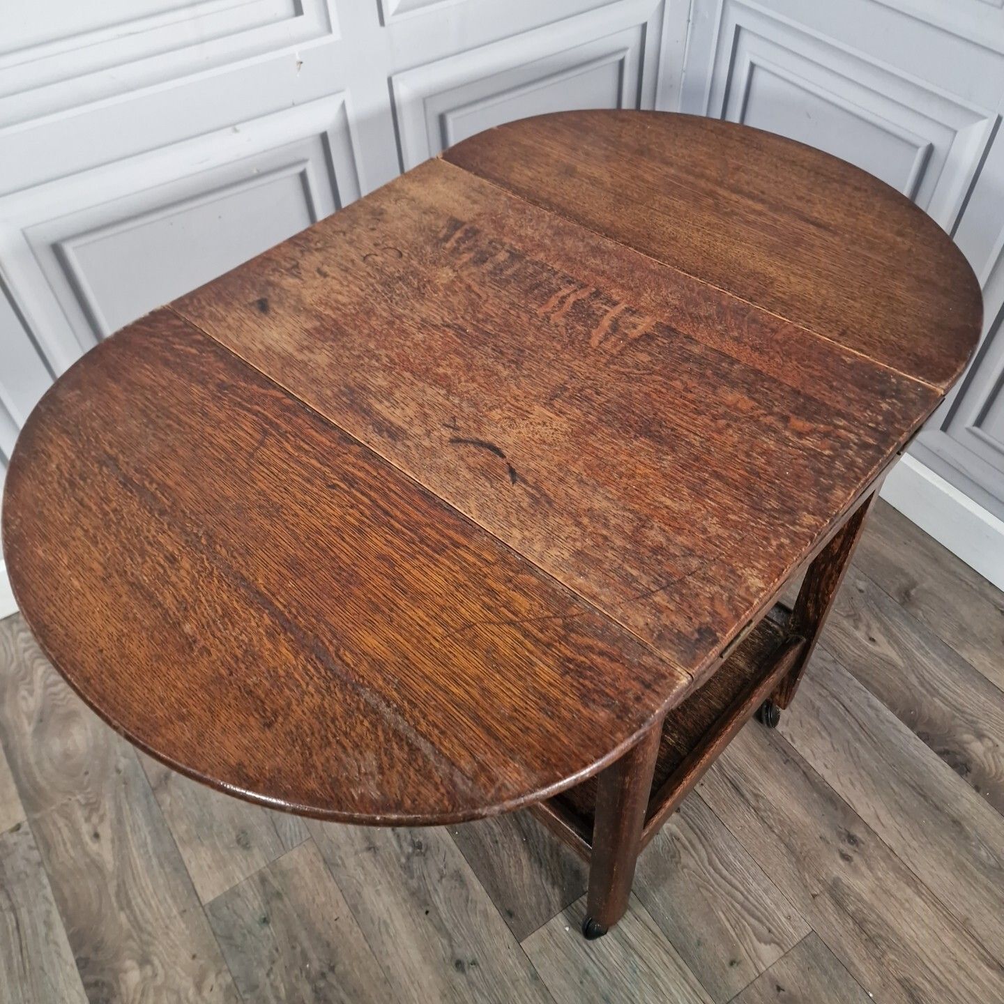 photo vintage Vintage Drinks Table Trolley Drop Leaf Cocktail Tea Mid Century Oak Solid Wooden