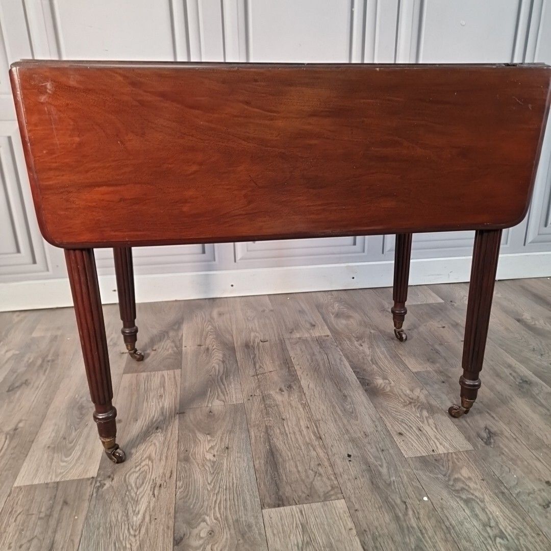 Furniture Antique Pembroke Table Solid Wood Drop Leaf Turn Leg Sofa Dining Mahogany photo